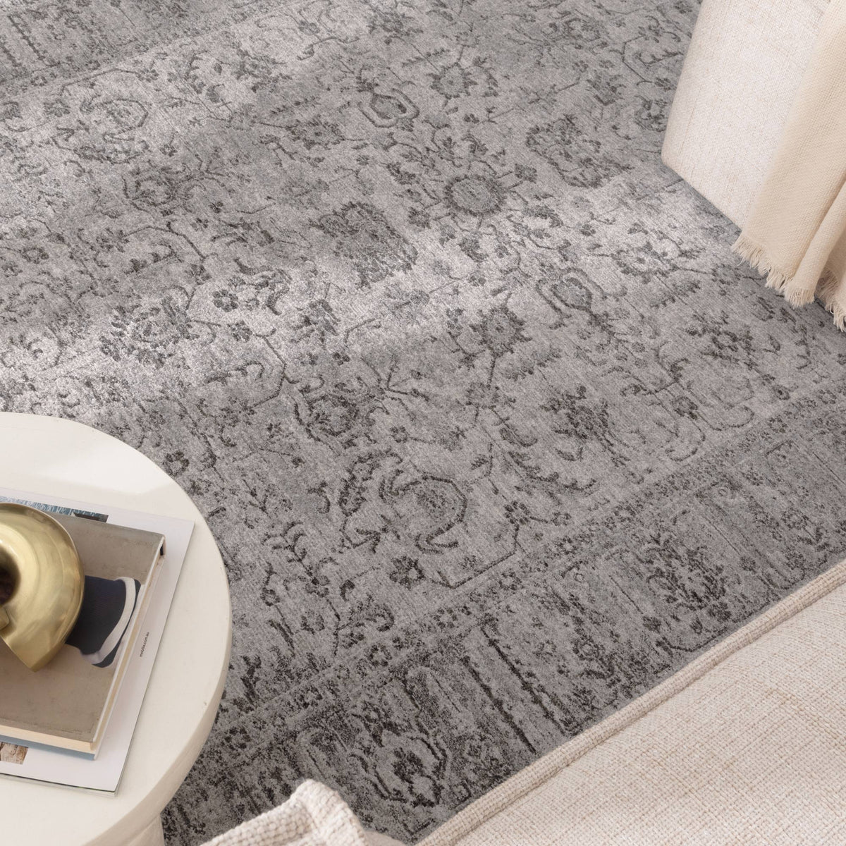 Heritage Distressed Border Grey Rug - H108