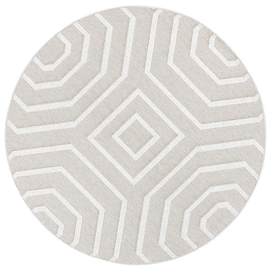 Vanuatu Lui Beige Geometric Round Flatweave Rug
