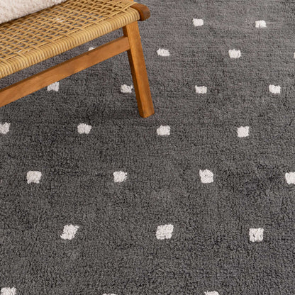 Mellow Round Scalloped Kids Rug Grey