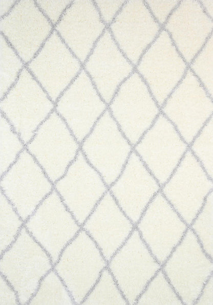 Moroccan Cream and Silver Diamond Rug