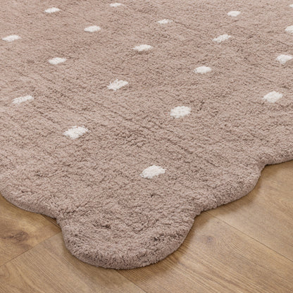 Mellow Round Scalloped Kids Rug Mushroom Beige