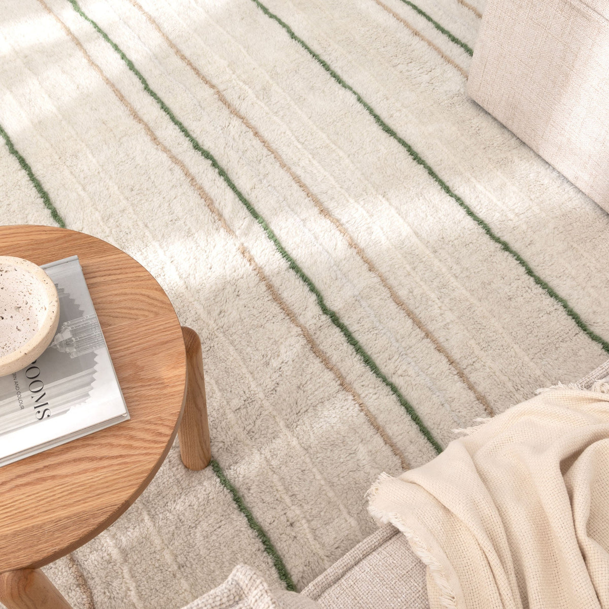 Highlands Olive Stripe Washable Wool Rug
